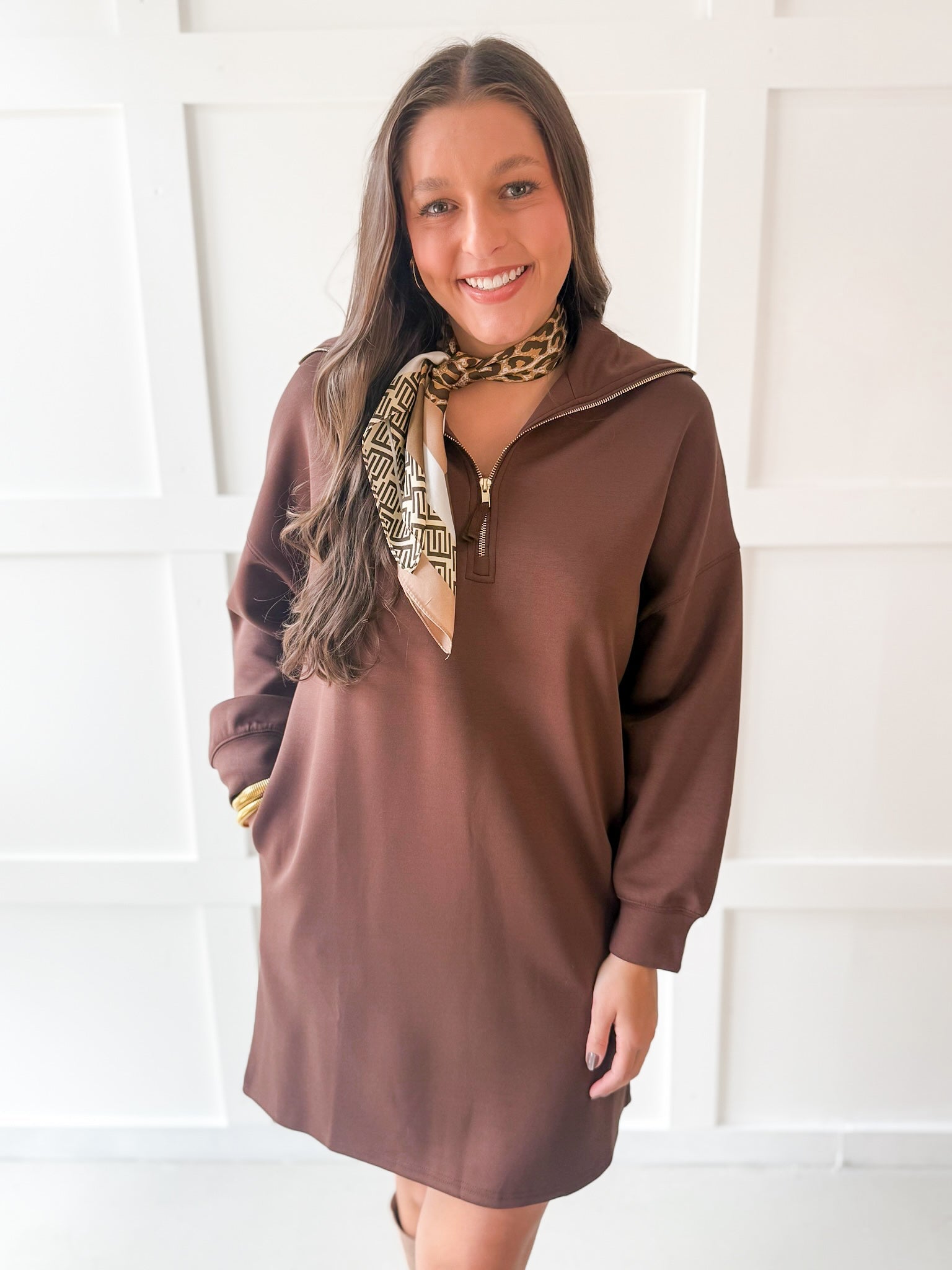 Modal Quarter Zip Dress - Cocoa