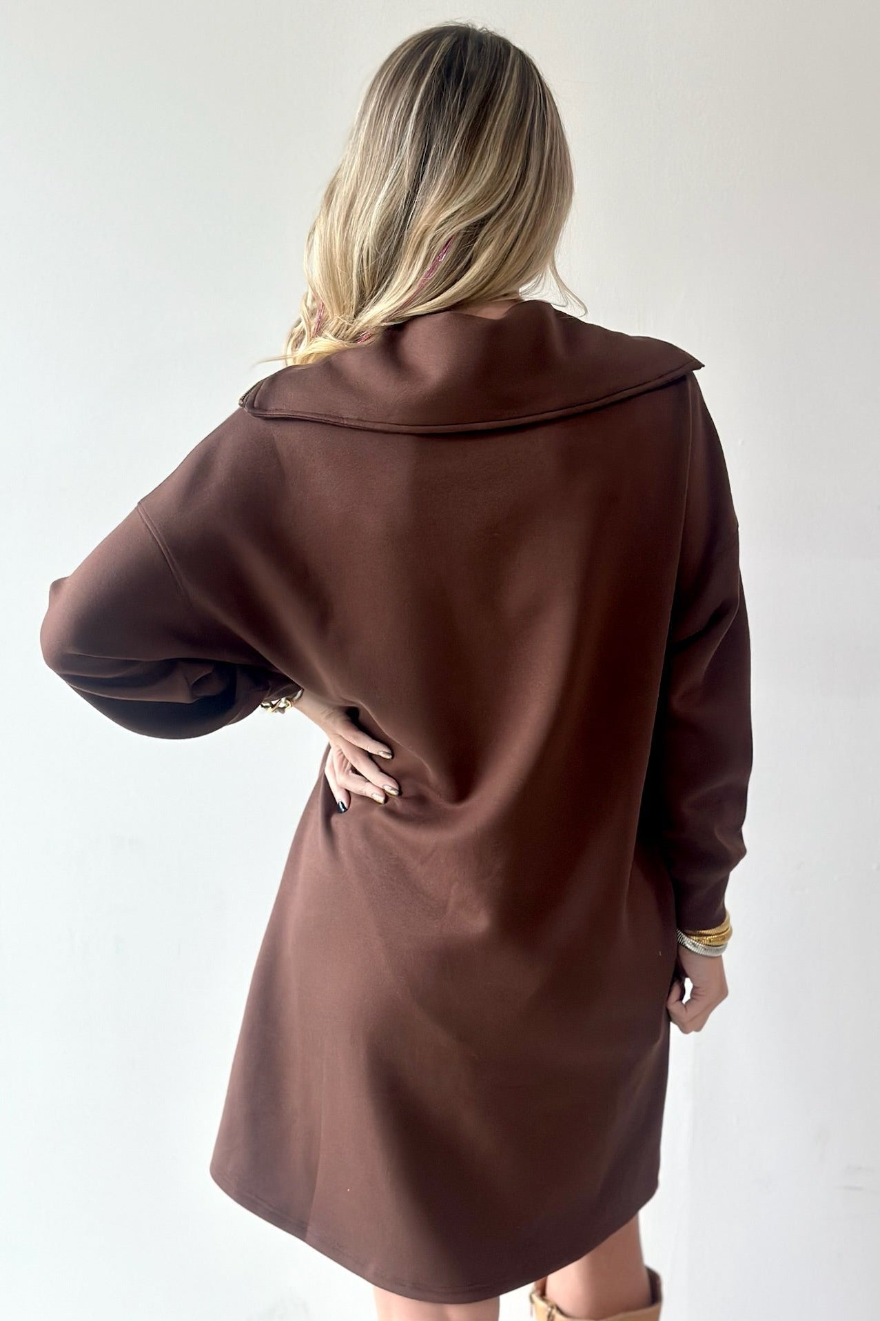 Modal Quarter Zip Dress - Cocoa