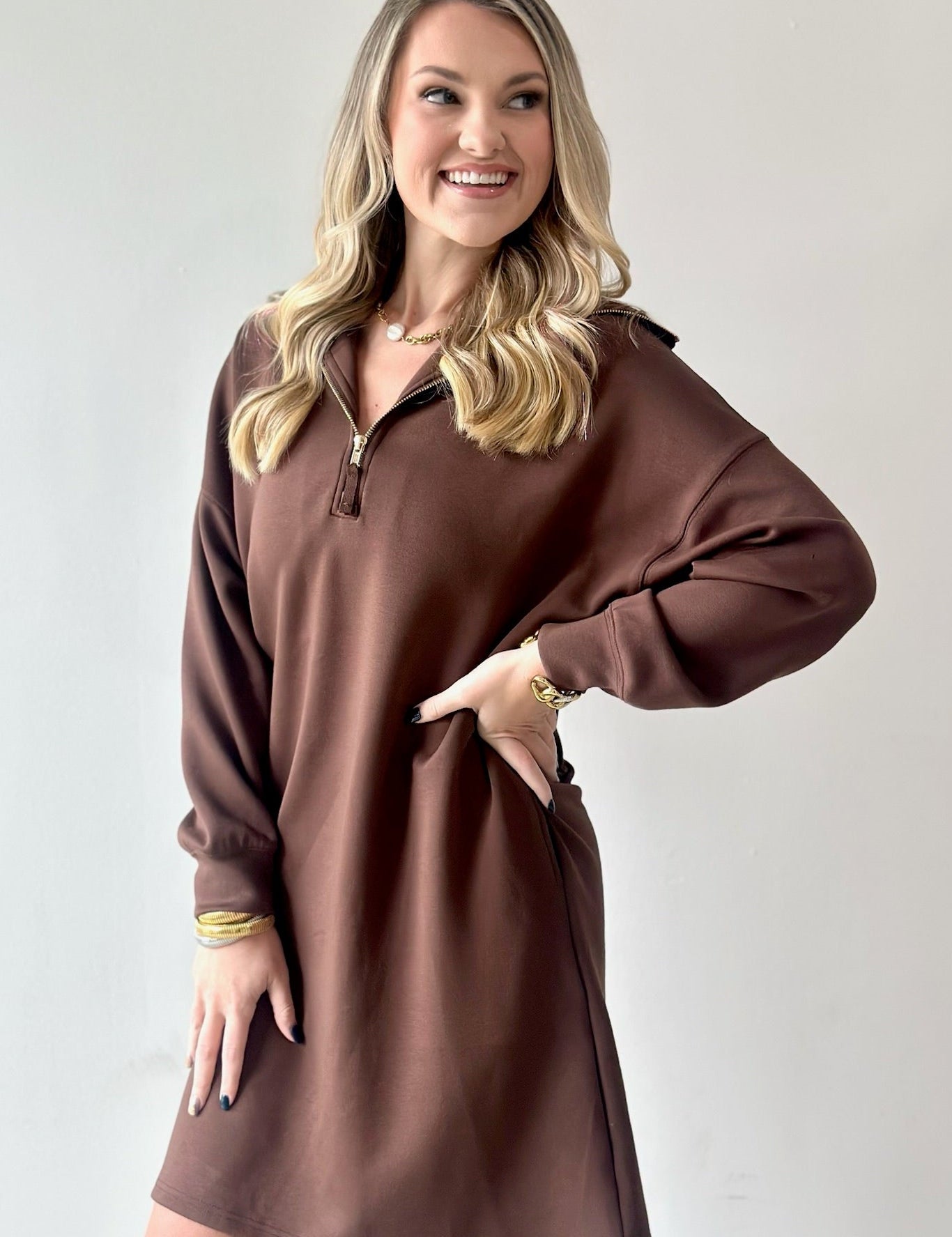 Modal Quarter Zip Dress - Cocoa