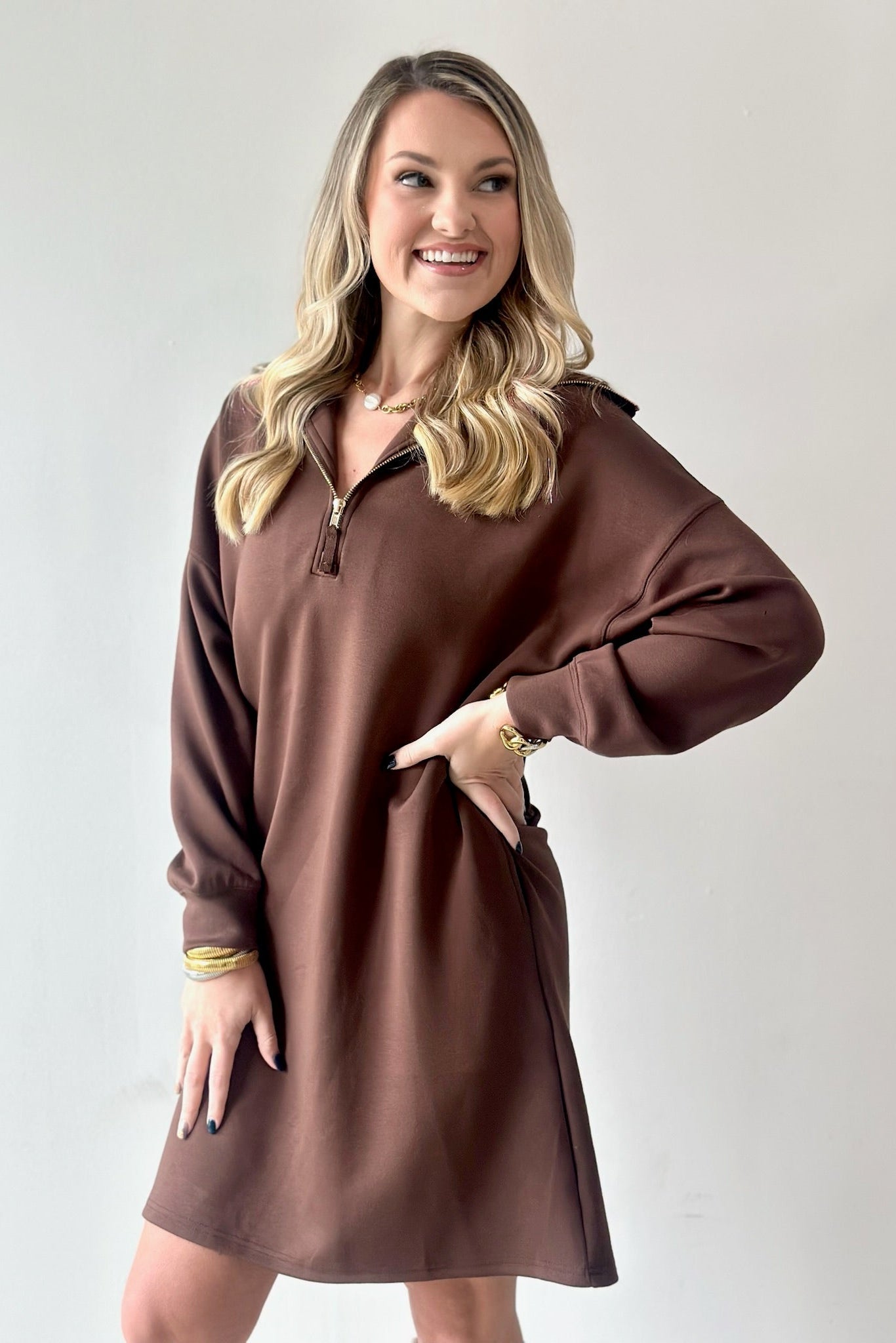 Modal Quarter Zip Dress - Cocoa