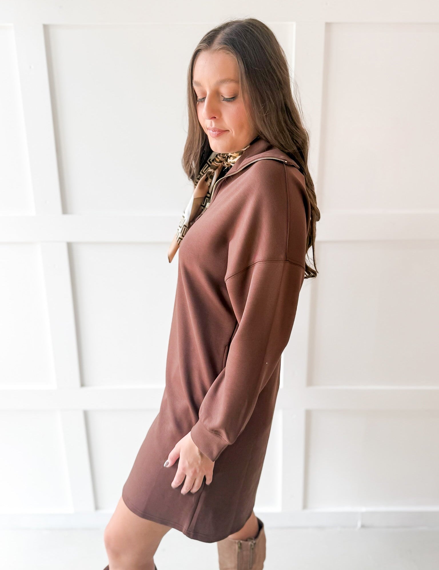 Modal Quarter Zip Dress - Cocoa