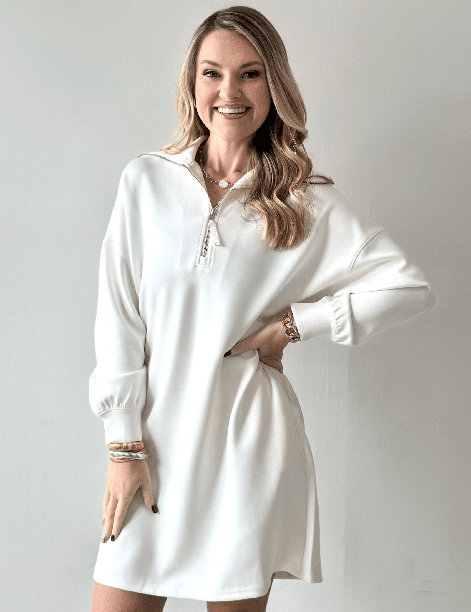 Modal Quarter Zip Dress - Ivory