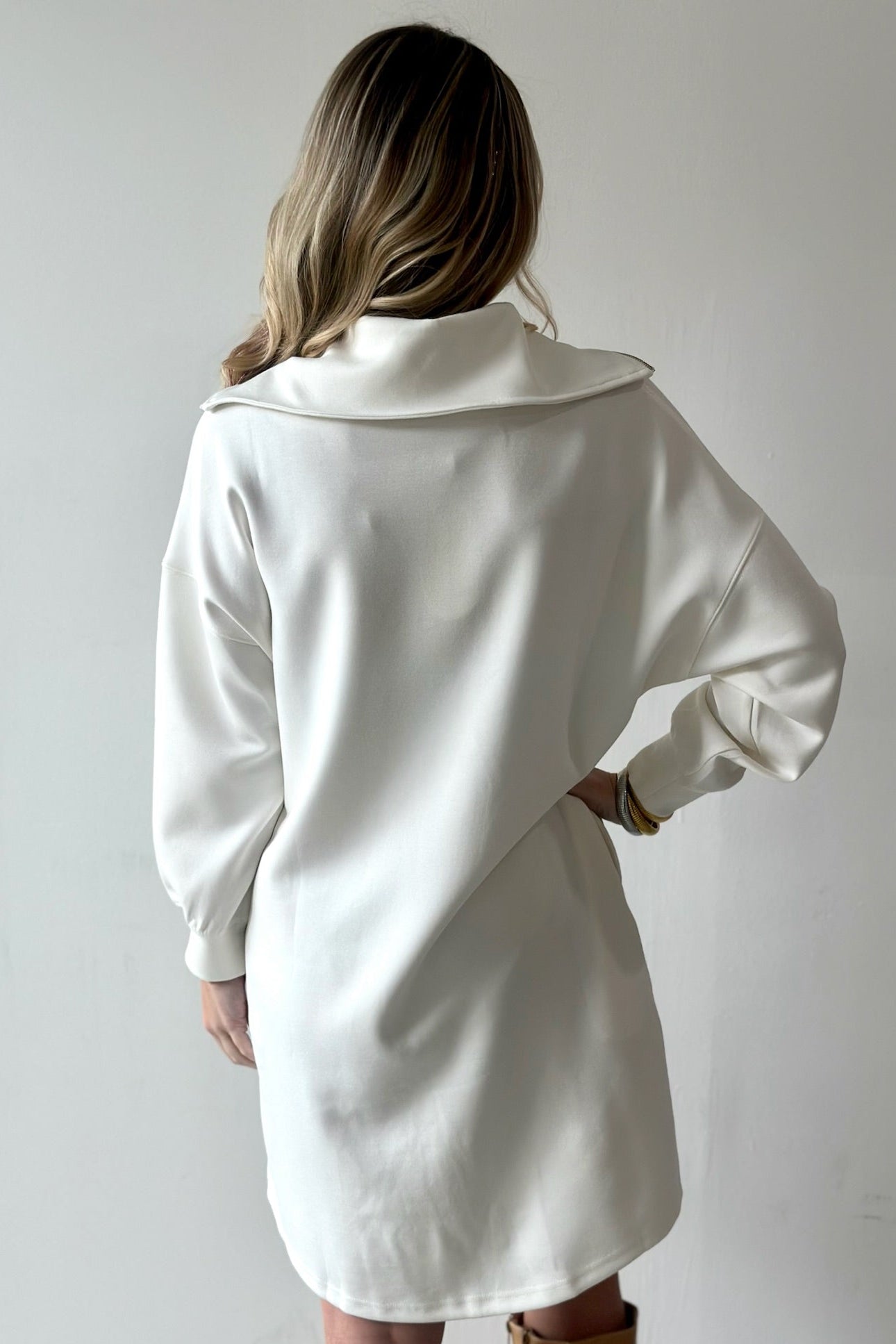 Modal Quarter Zip Dress - Ivory