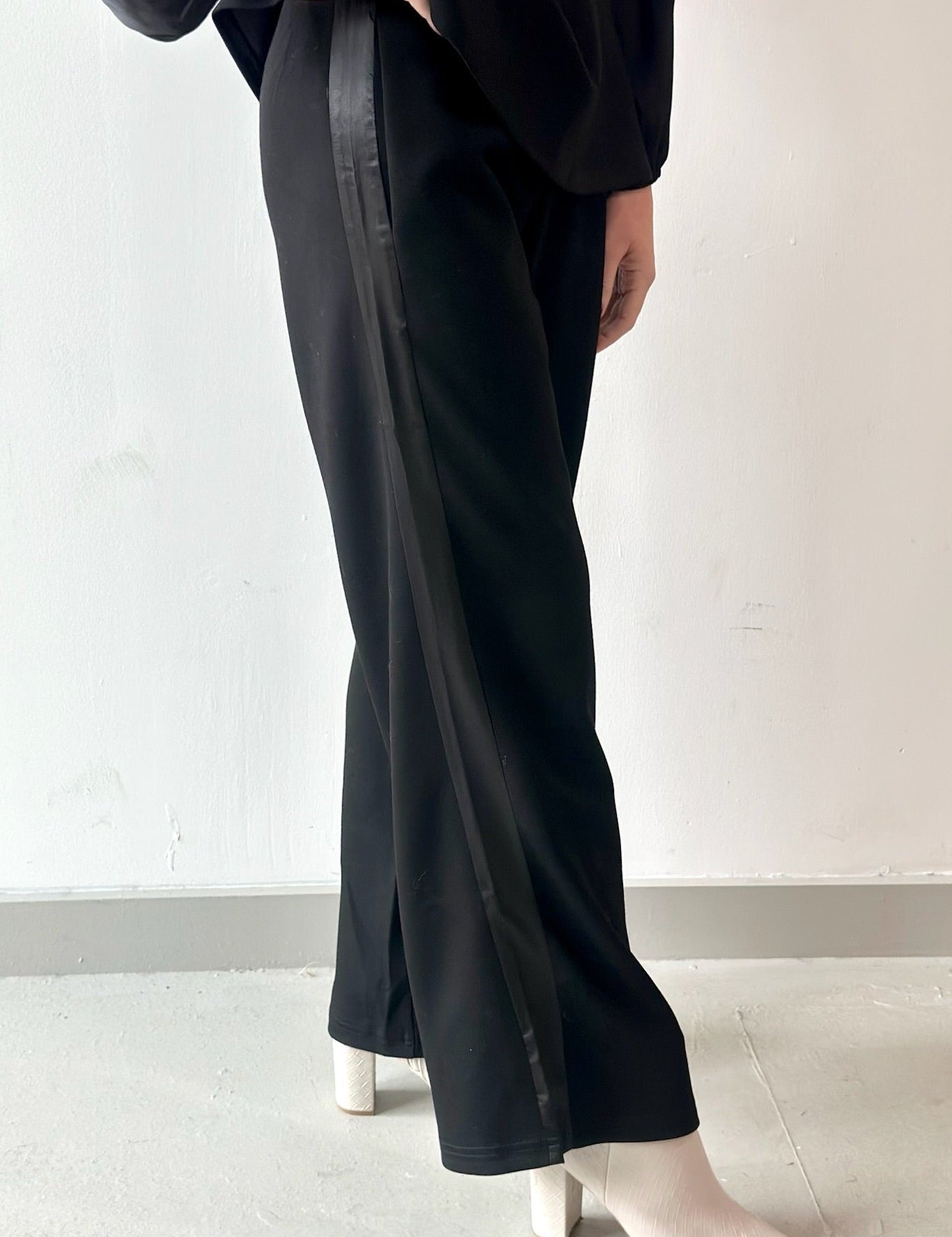 Modal Satin Side Stripe Wide Leg Pant