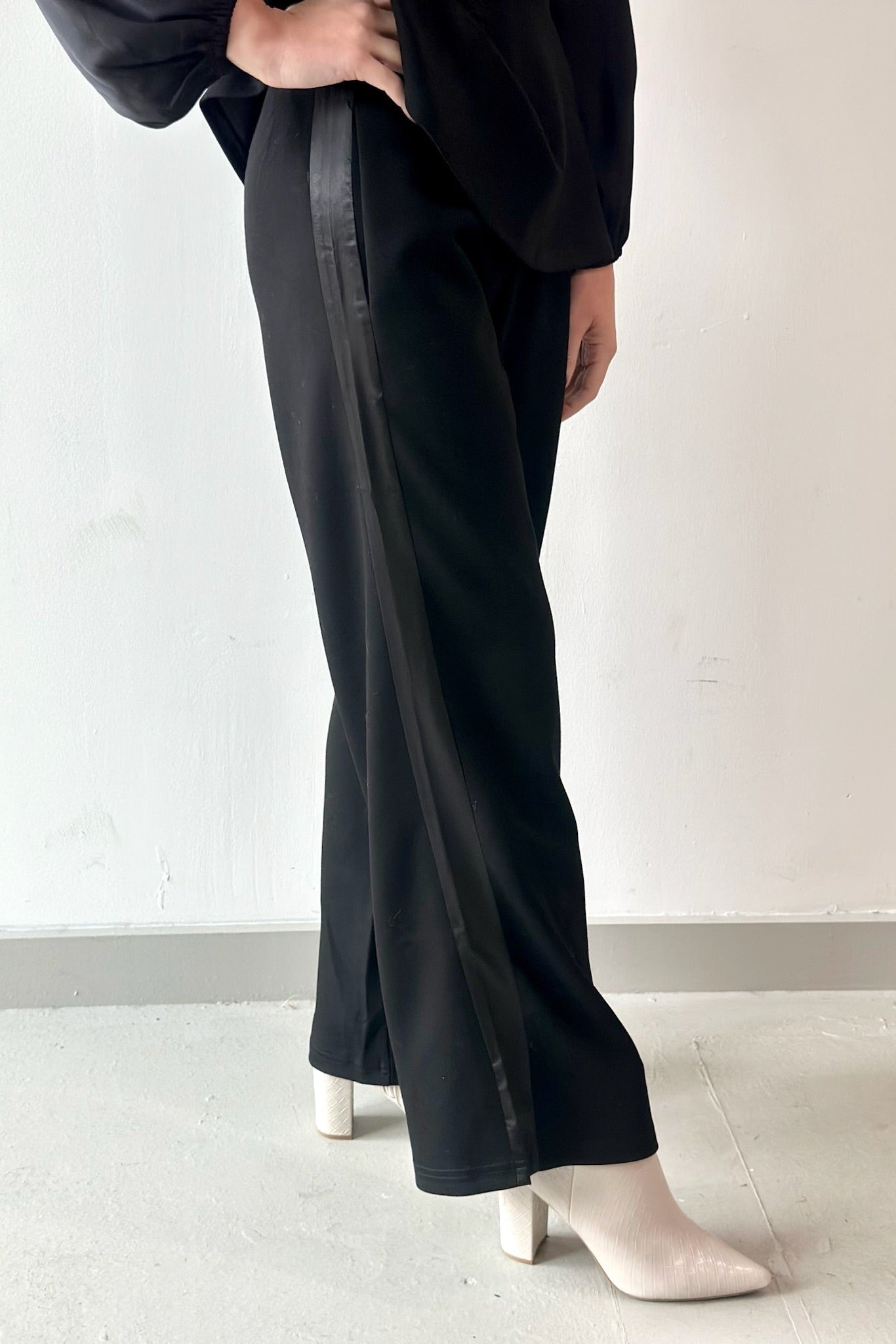 Modal Satin Side Stripe Wide Leg Pant