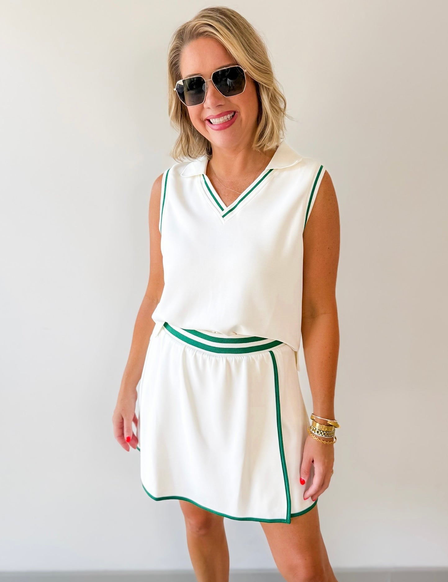 Modal Soft Top & Skort Set - White/Green