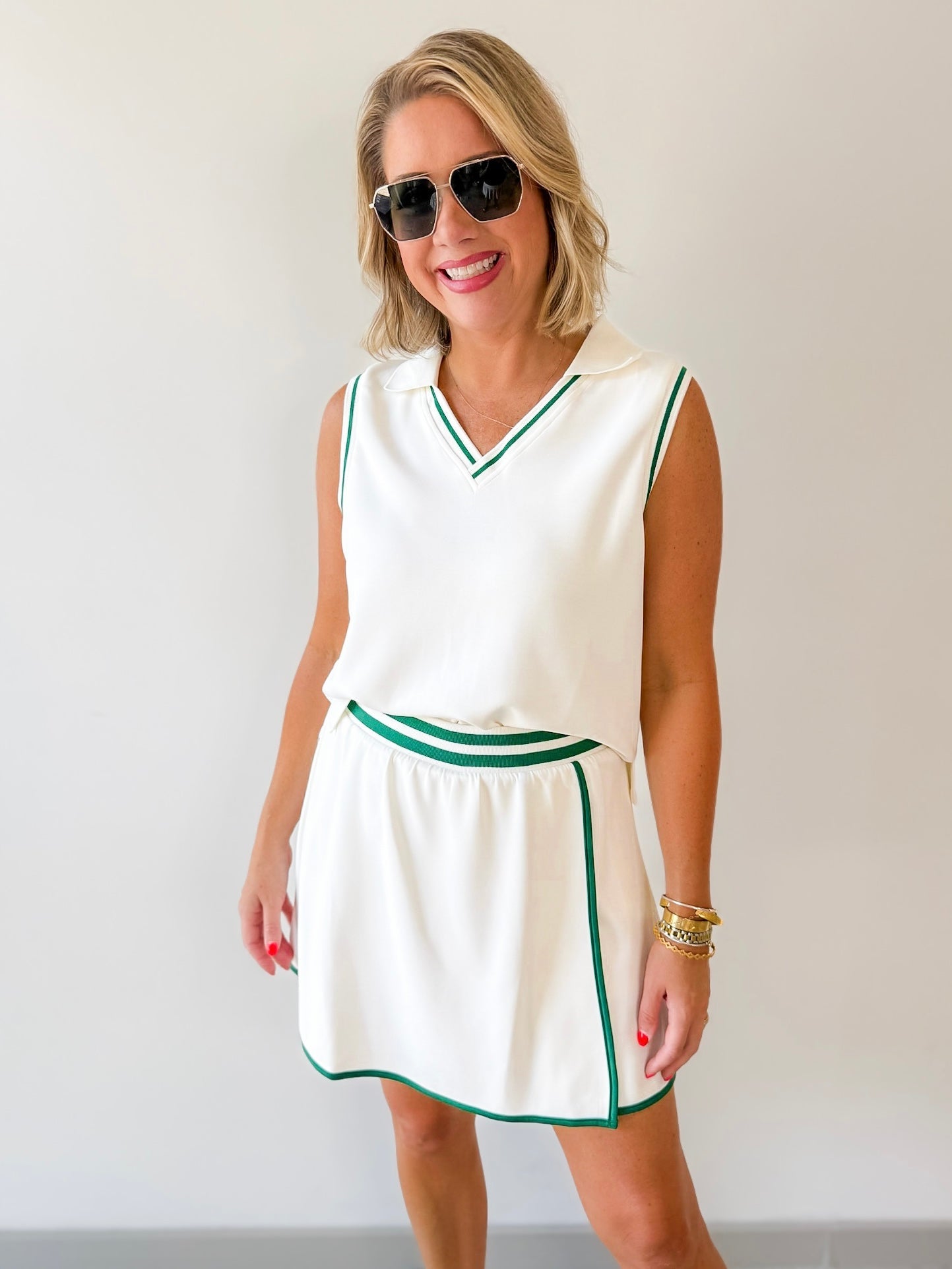 Modal Soft Top & Skort Set - White/Green