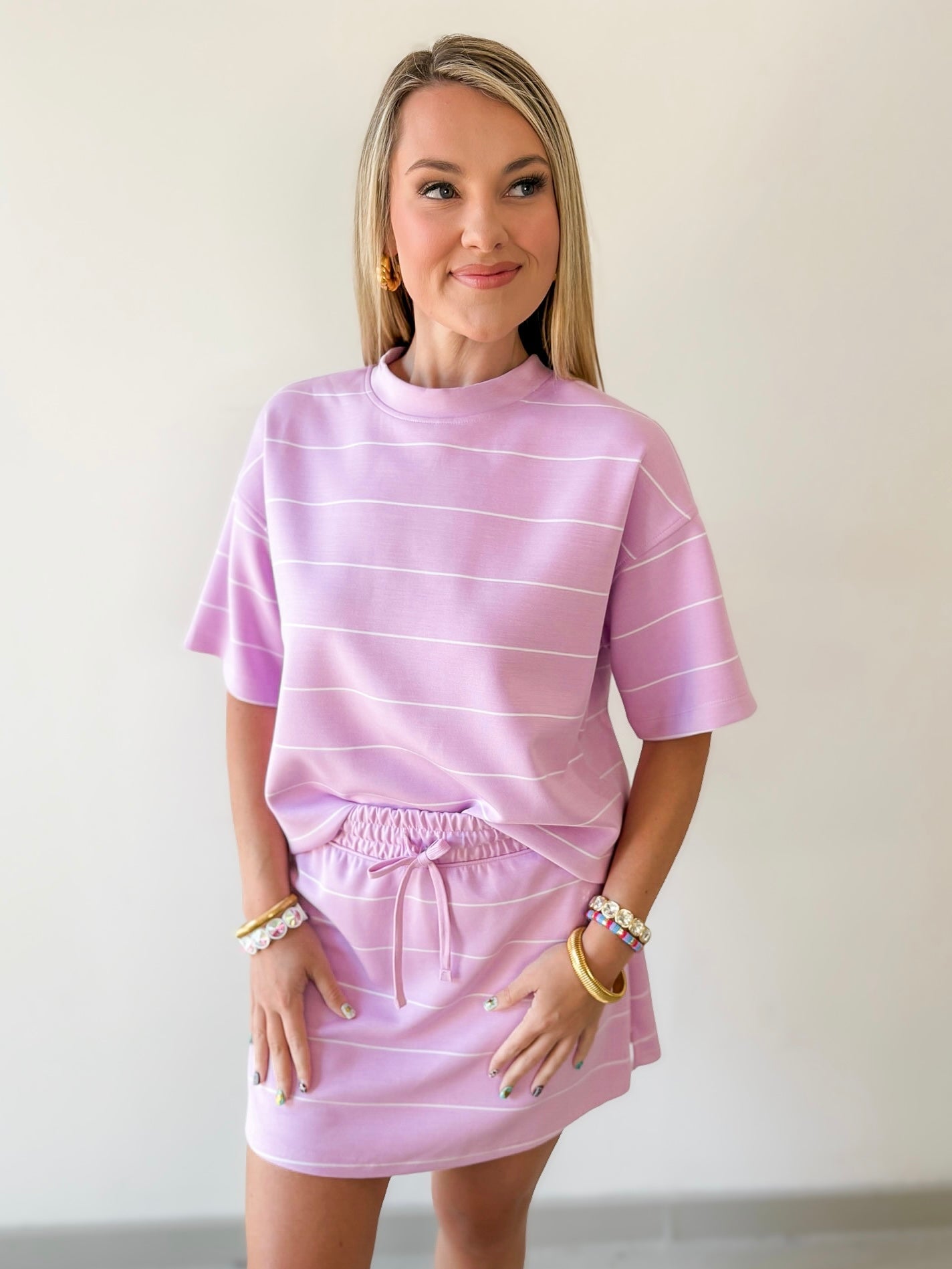 Modal Stripe Crew Top & Skort Set