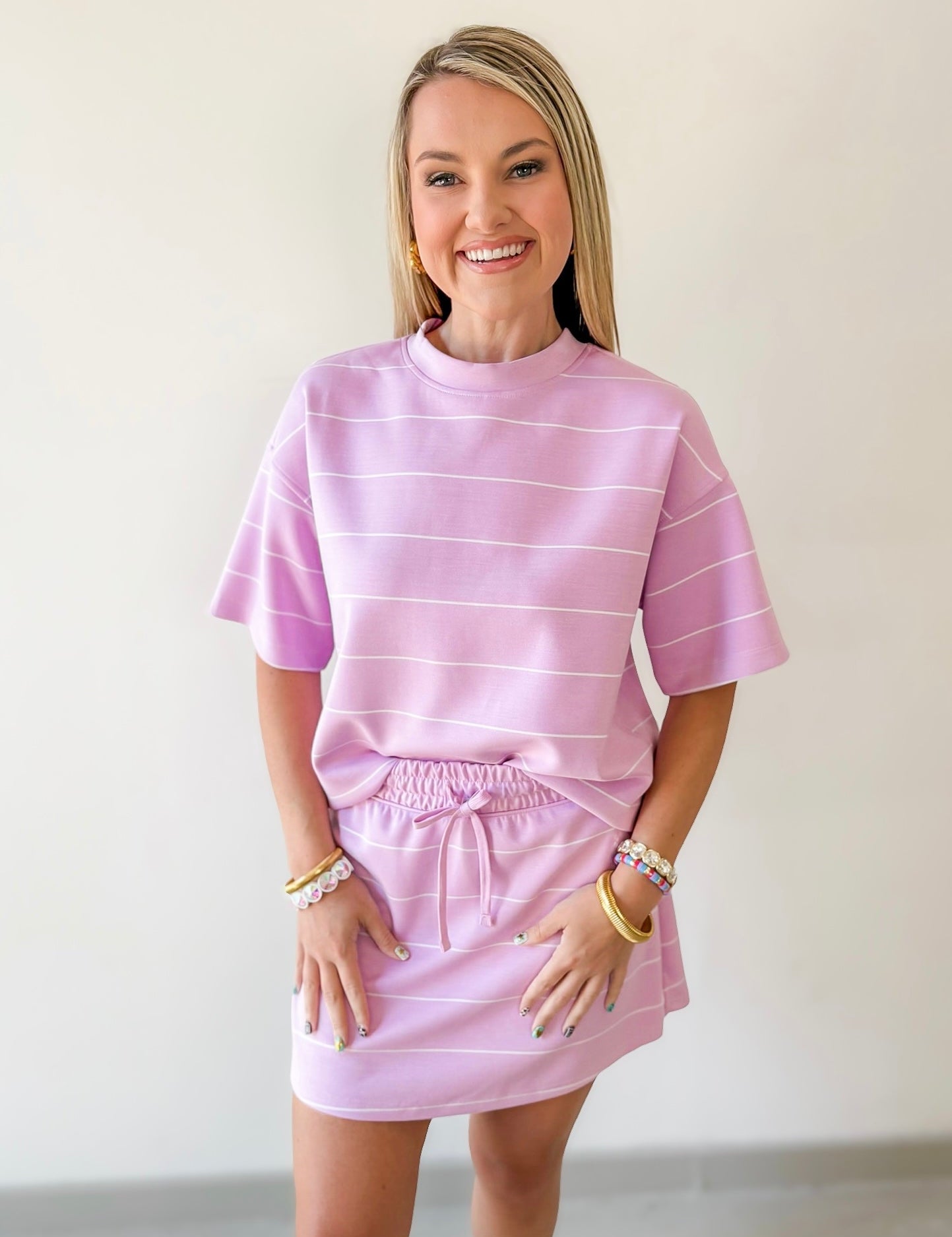 Modal Stripe Crew Top & Skort Set
