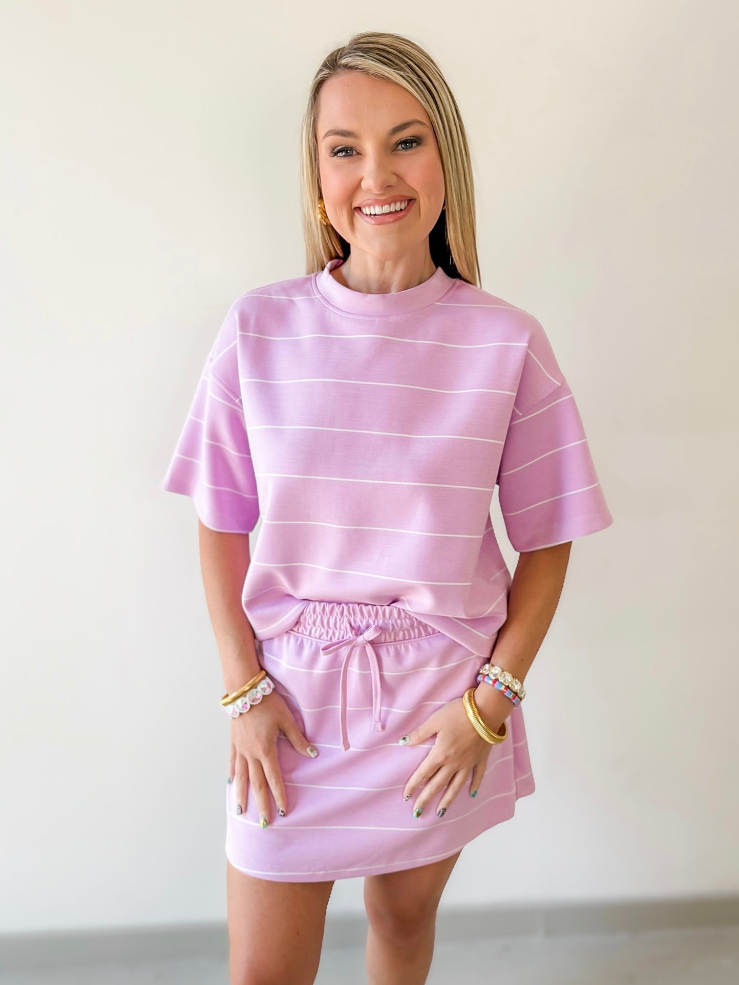 Modal Stripe Crew Top & Skort Set