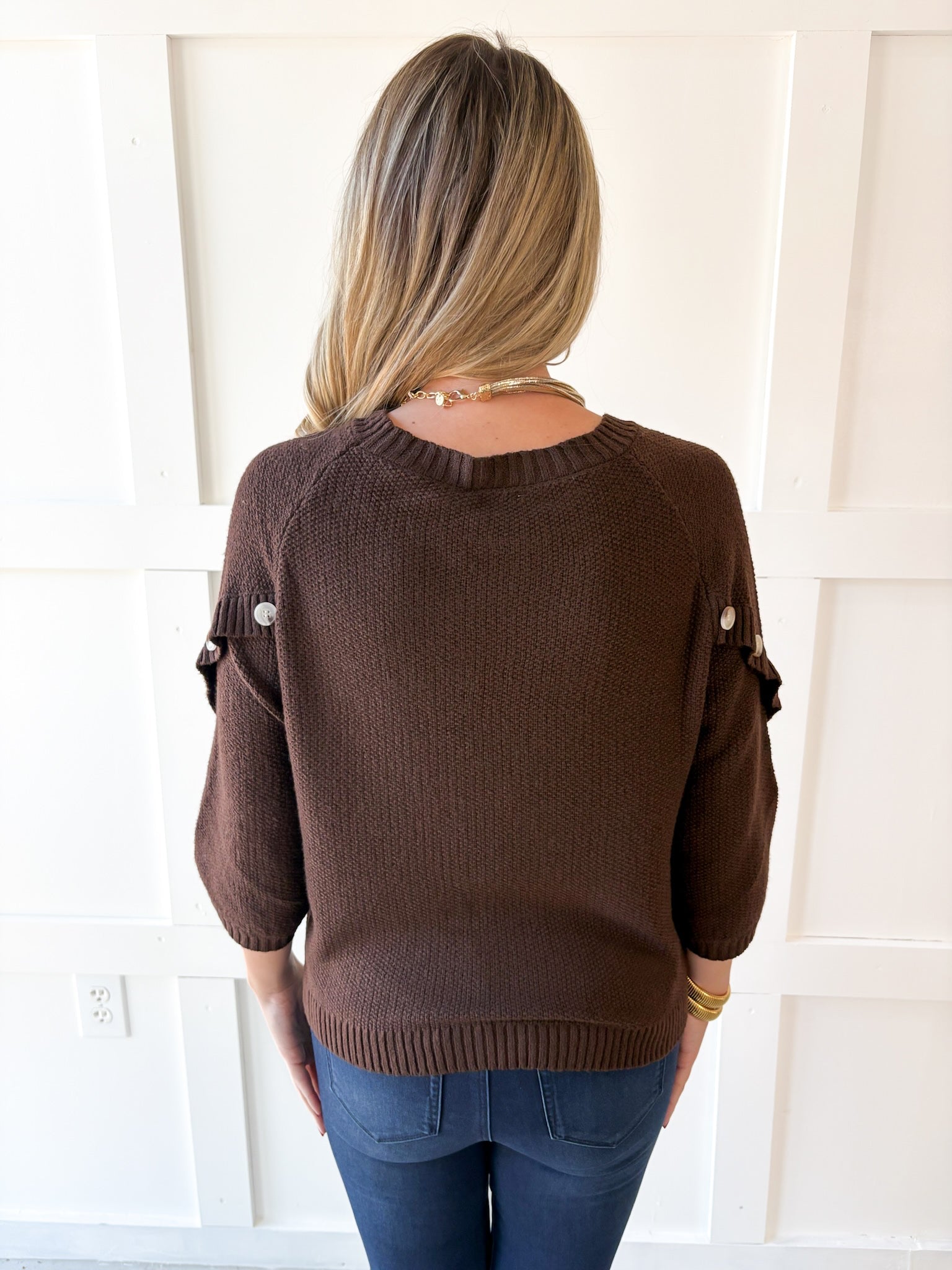 Moss Stitch Relaxed Sweater - Brown