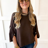 Moss Stitch Relaxed Sweater - Brown