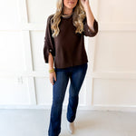 Moss Stitch Relaxed Sweater - Brown