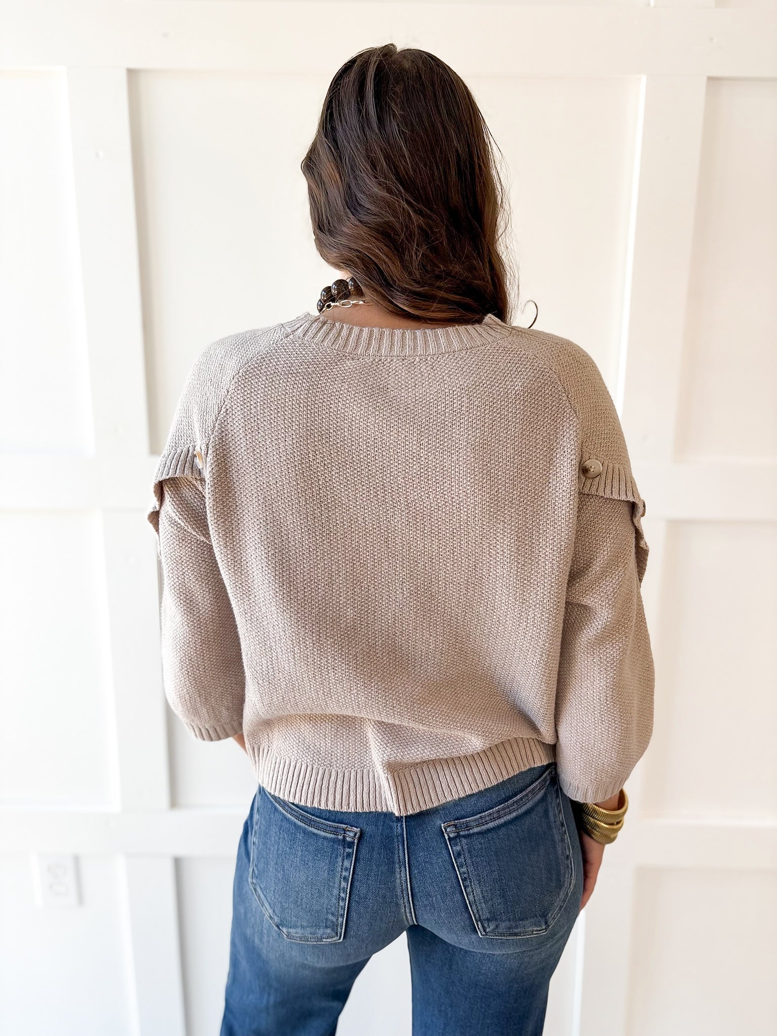 Moss Stitch Relaxed Sweater -Latte
