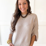 Moss Stitch Relaxed Sweater -Latte