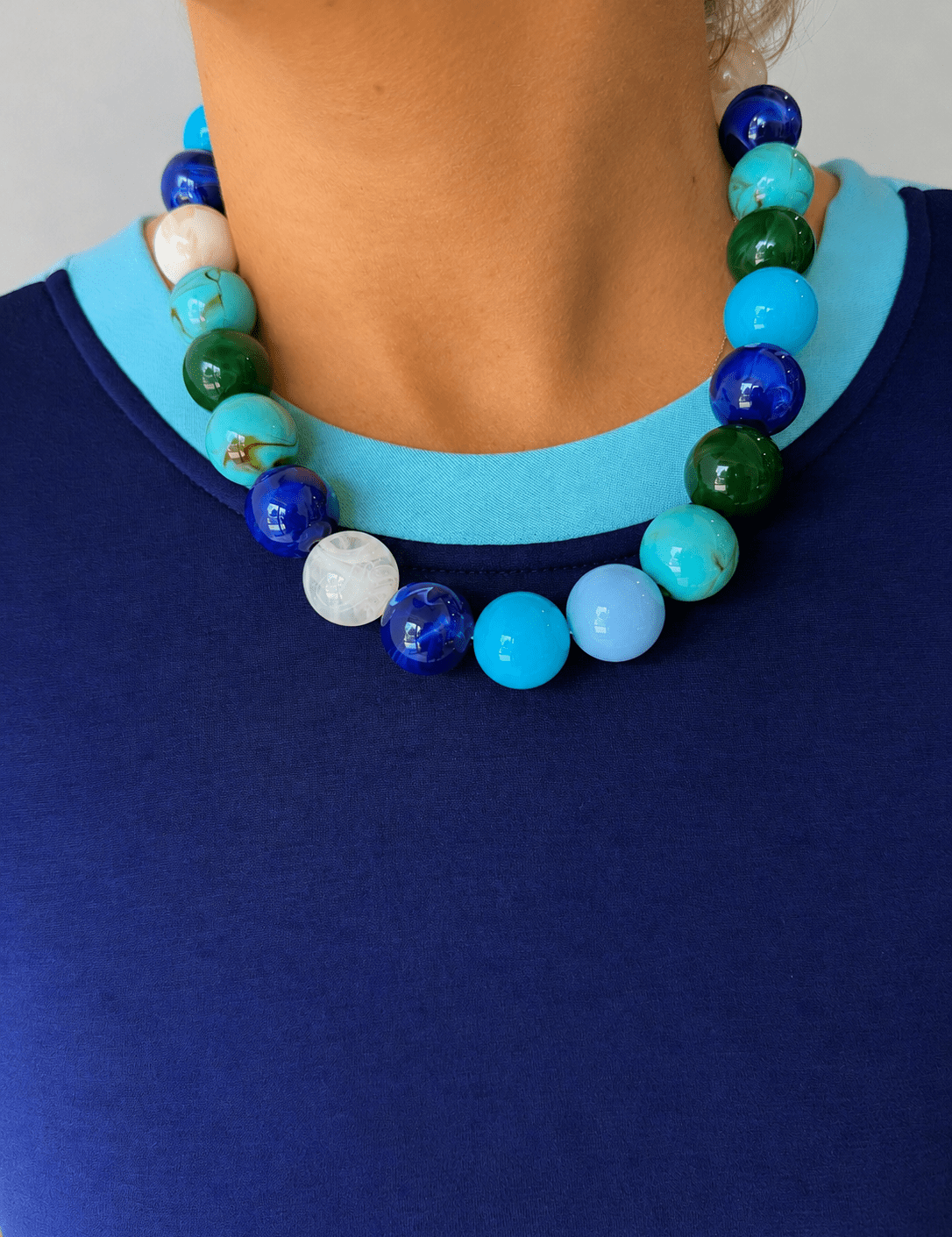 Multi Blues/Beige Beaded Necklace