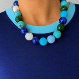 Multi Blues/Beige Beaded Necklace