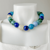 Multi Blues/Beige Beaded Necklace