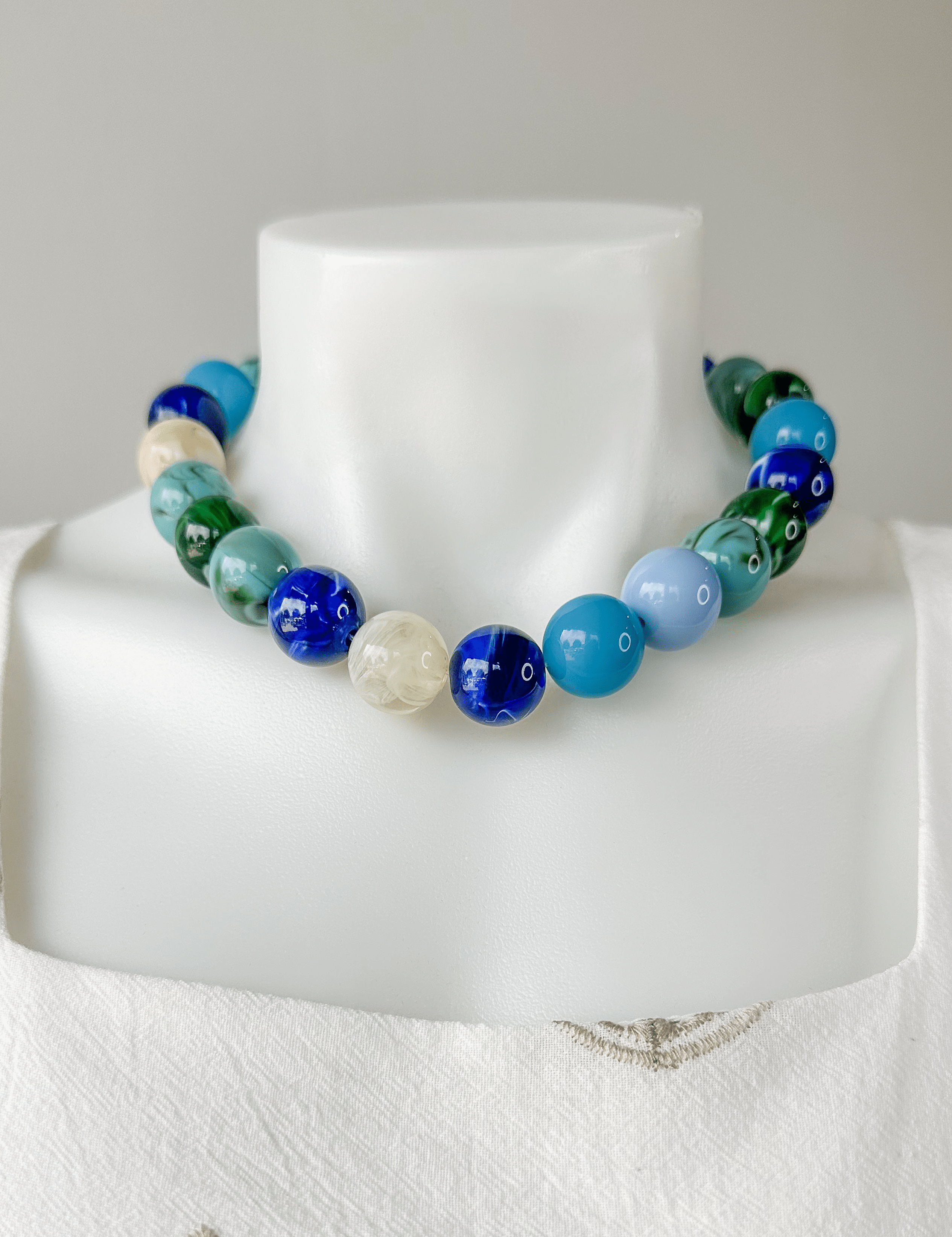 Multi Blues/Beige Beaded Necklace