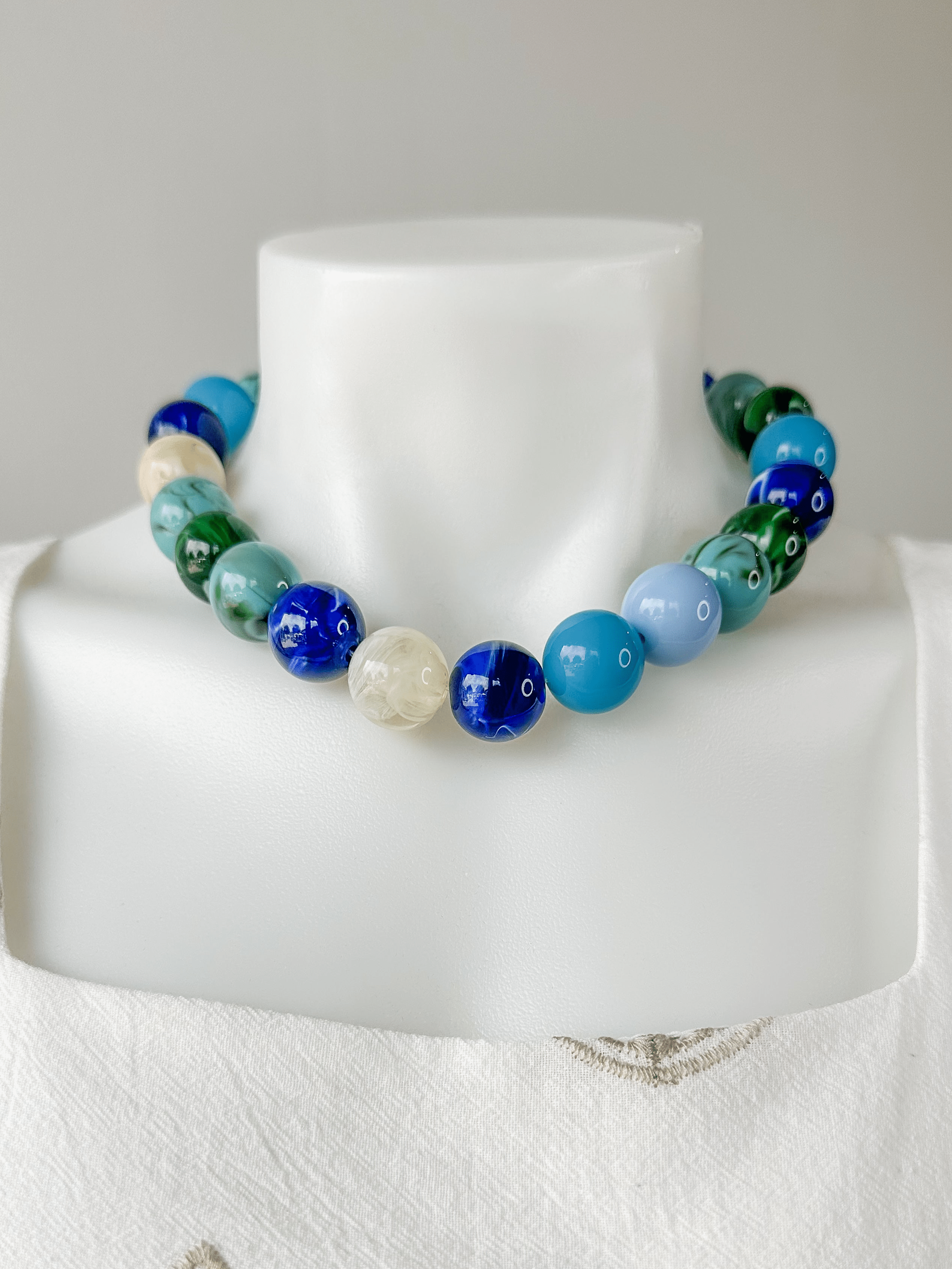 Multi Blues/Beige Beaded Necklace