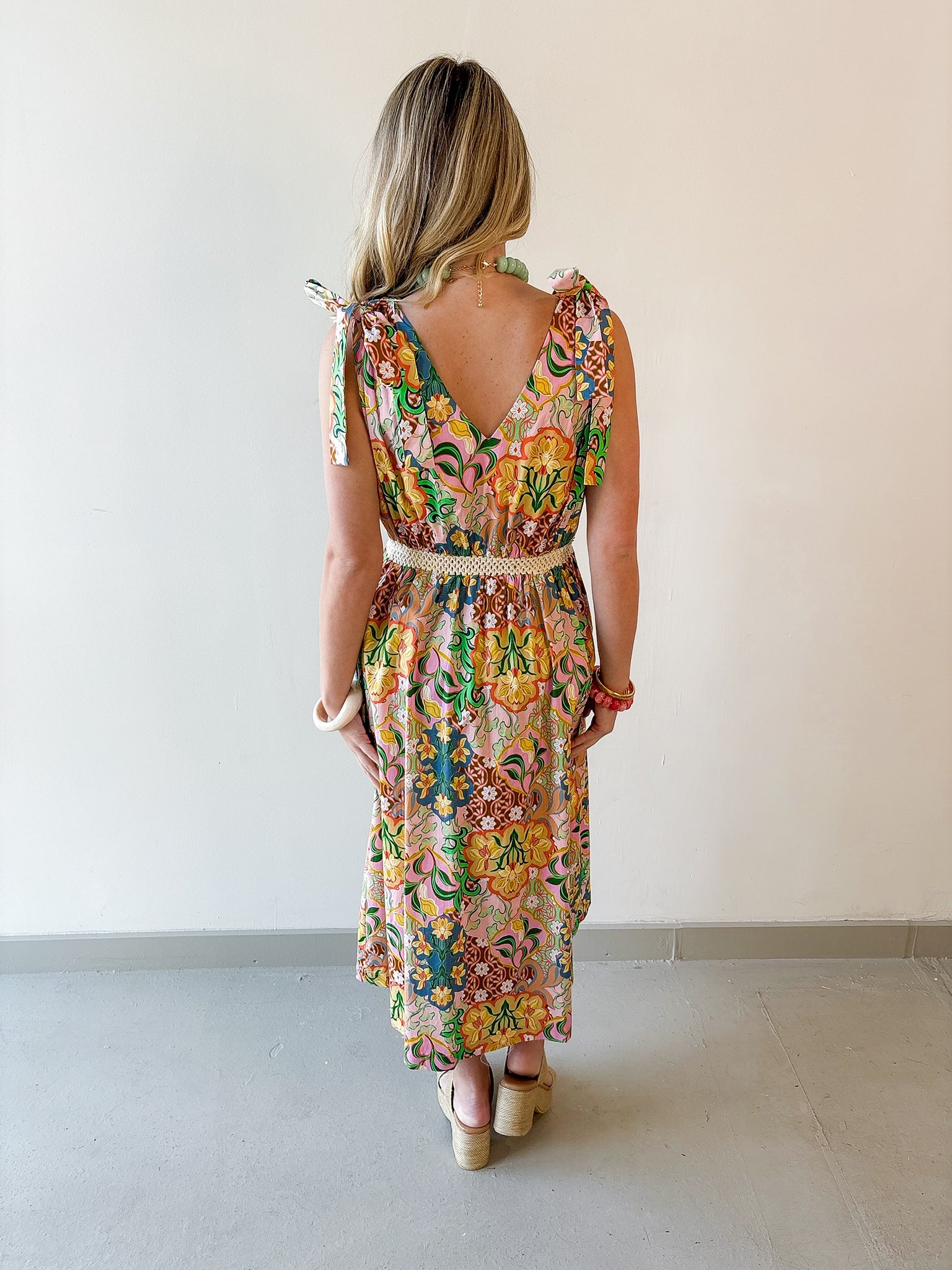Multi Flower Printed Midi Dress