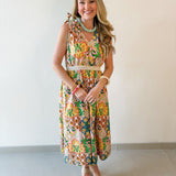 Multi Flower Printed Midi Dress