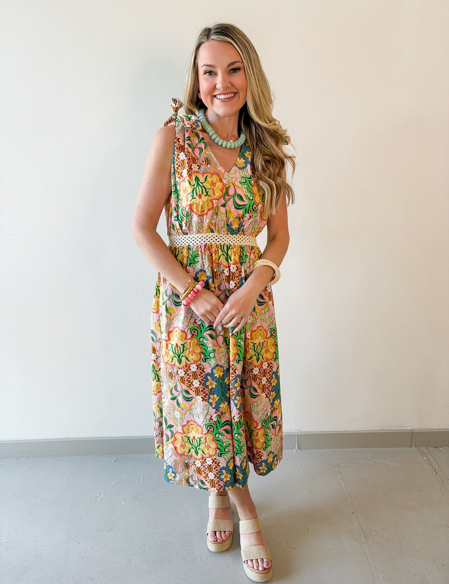 Multi Flower Printed Midi Dress