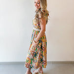 Multi Flower Printed Midi Dress