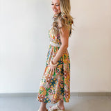 Multi Flower Printed Midi Dress
