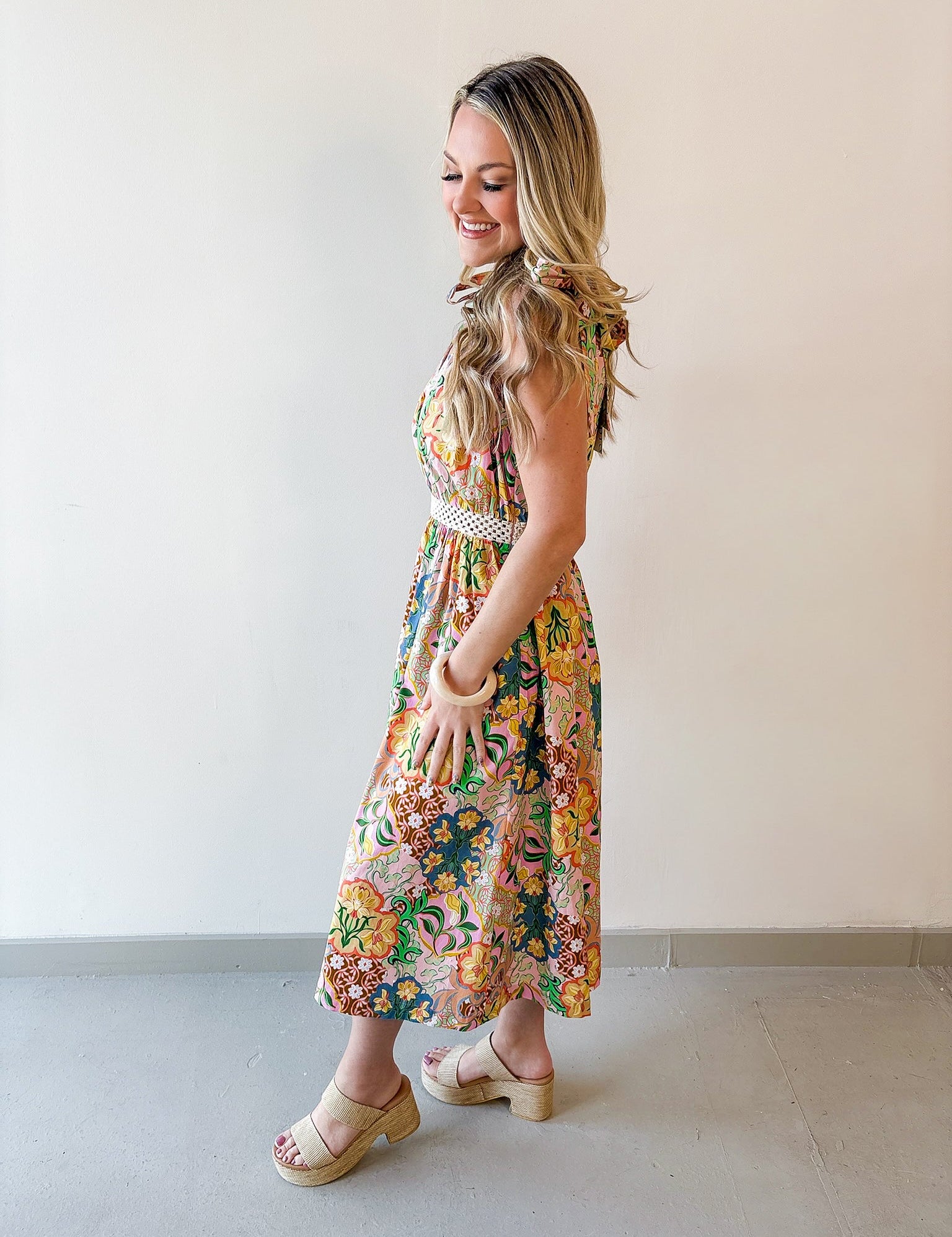 Multi Flower Printed Midi Dress
