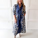 Multi Print Contrast Band Midi Dress