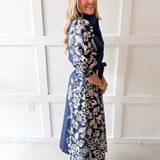 Multi Print Contrast Band Midi Dress