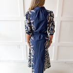 Multi Print Contrast Band Midi Dress