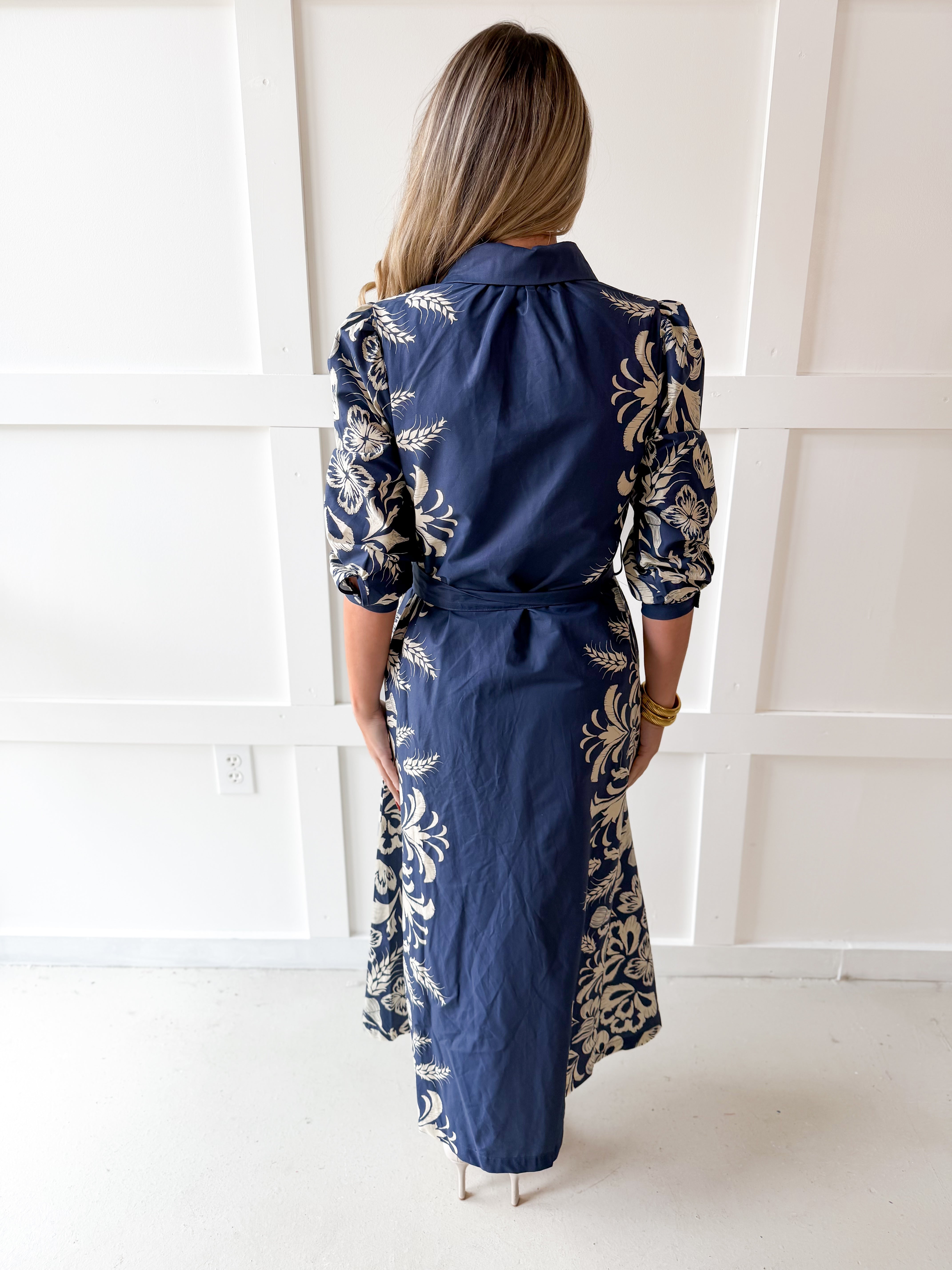 Multi Print Contrast Band Midi Dress