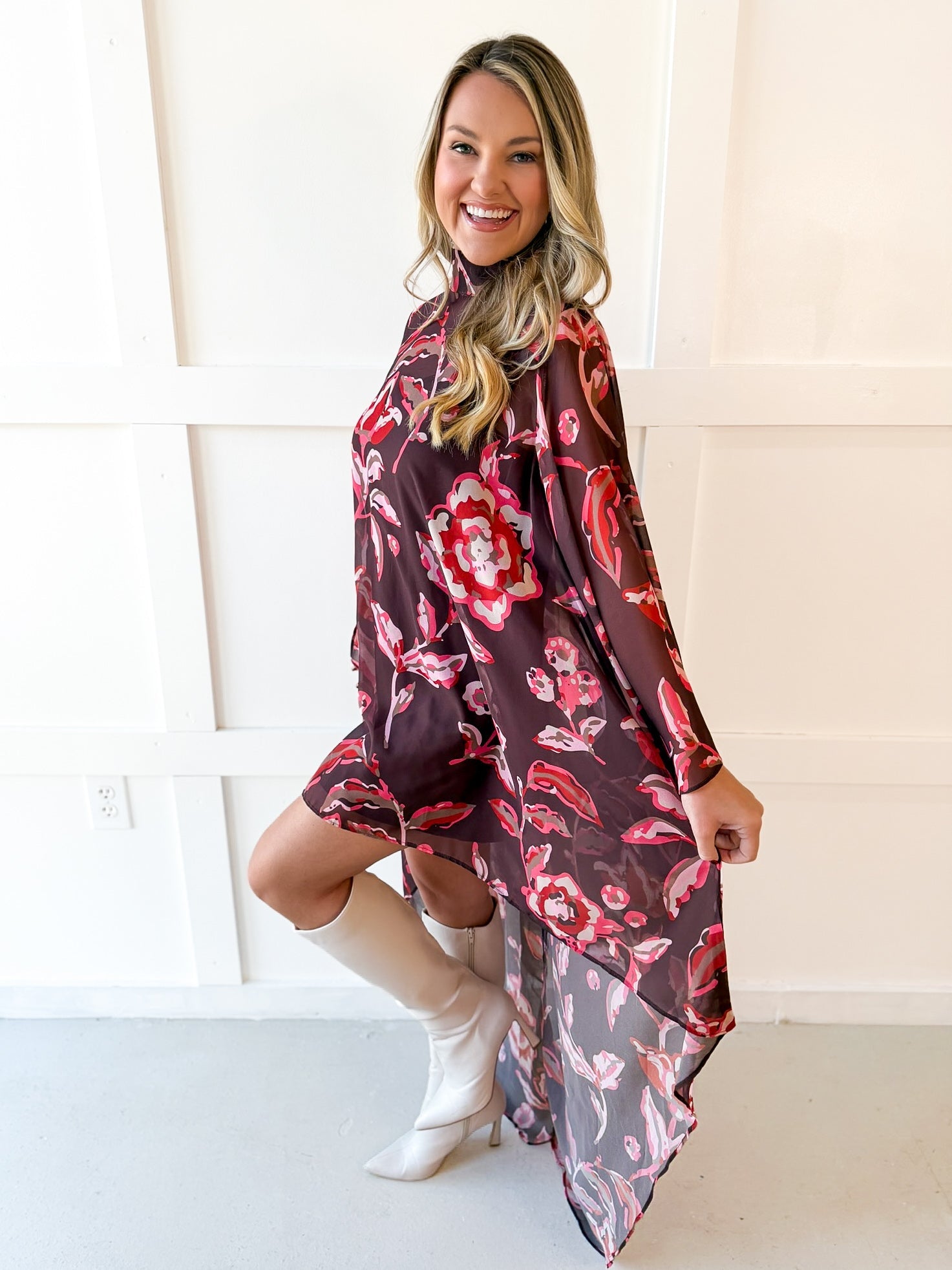 Multi Print Sheer Midi Dress