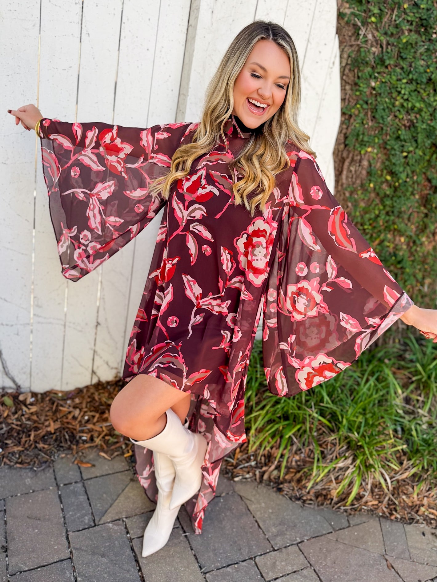 Multi Print Sheer Midi Dress