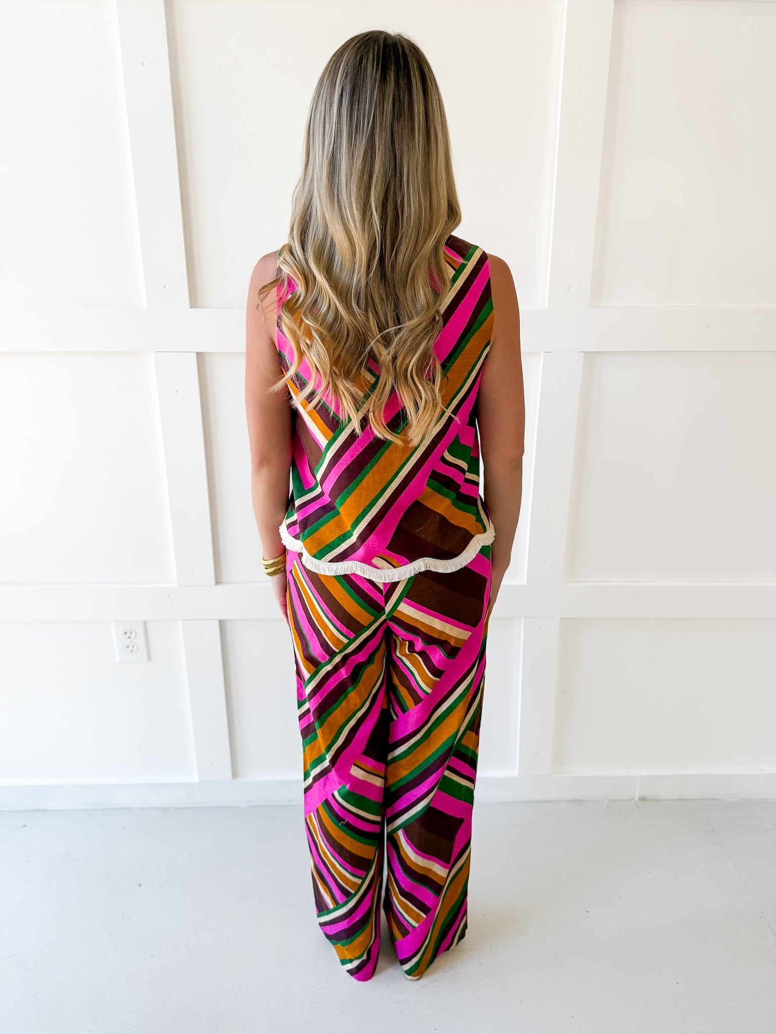 Multi Striped Fringe Top and Pant Set
