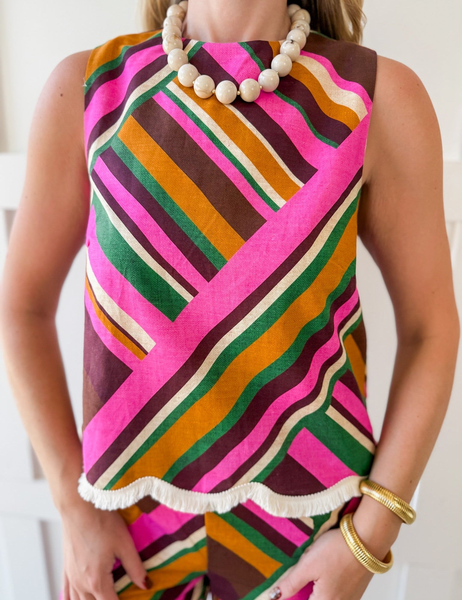 Multi Striped Fringe Top and Pant Set