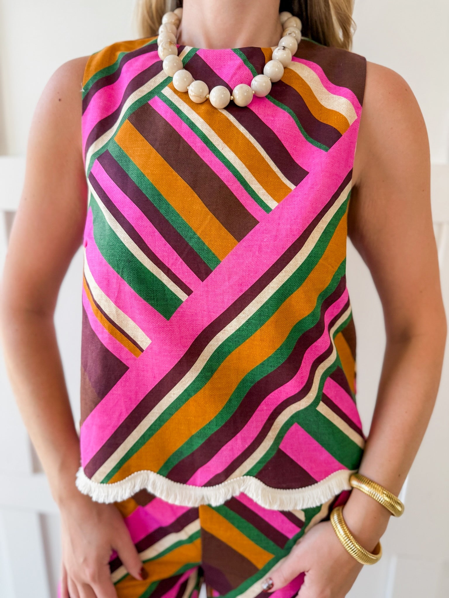 Multi Striped Fringe Top and Pant Set