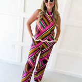 Multi Striped Fringe Top and Pant Set