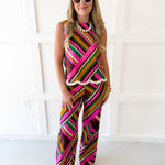 Multi Striped Fringe Top and Pant Set