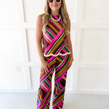 Multi Striped Fringe Top and Pant Set