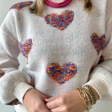 Multi Textured Heart Balloon Sleeve Sweater
