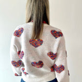 Multi Textured Heart Balloon Sleeve Sweater