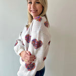 Multi Textured Heart Balloon Sleeve Sweater