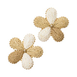 Multi Tone Straw Weave Flower Stud Earrings