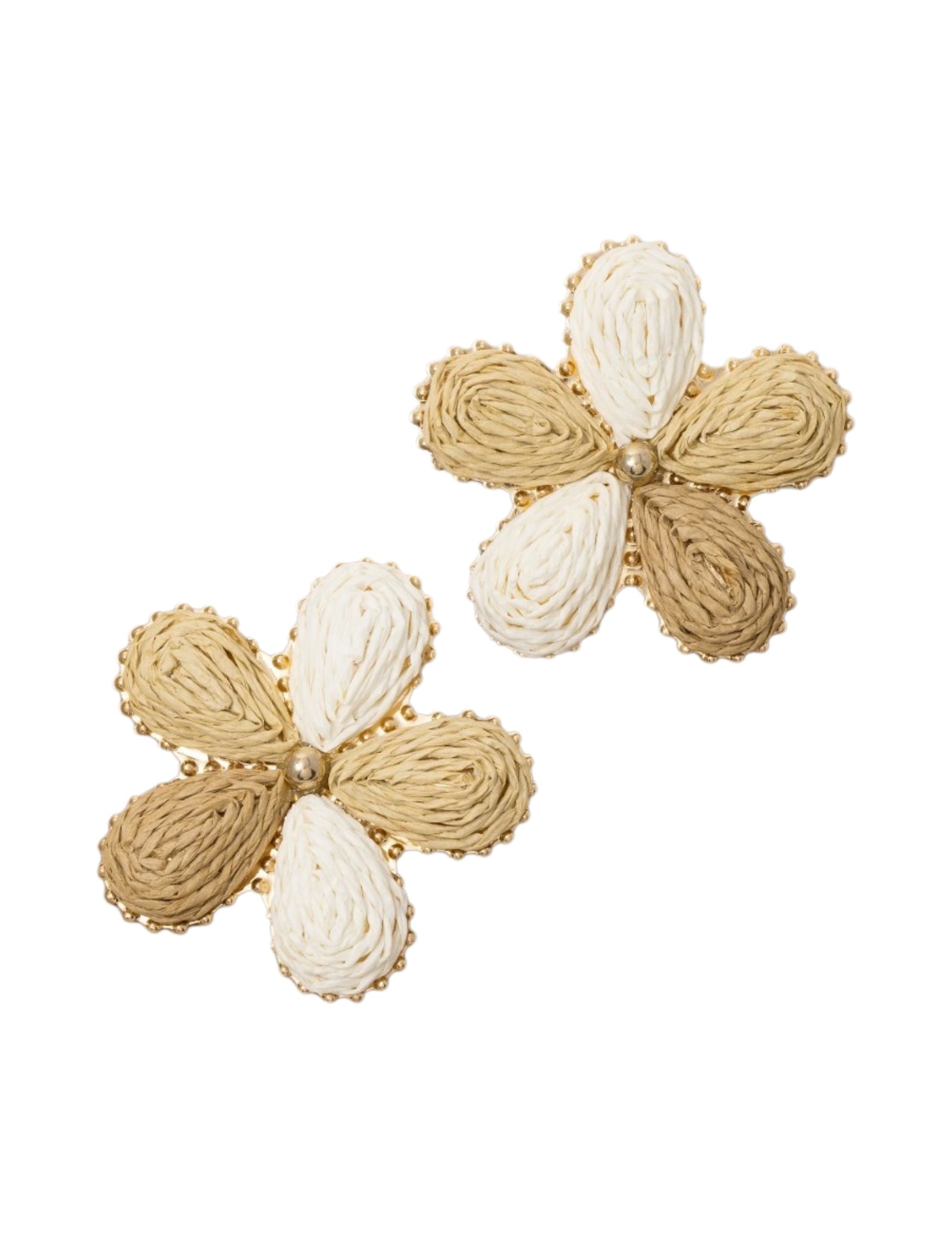 Multi Tone Straw Weave Flower Stud Earrings