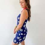 Nautical Motif Linen Midi Dress - Navy