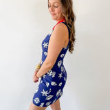 Nautical Motif Linen Midi Dress - Navy