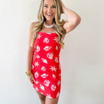 Nautical Motif Linen Midi Dress - Red